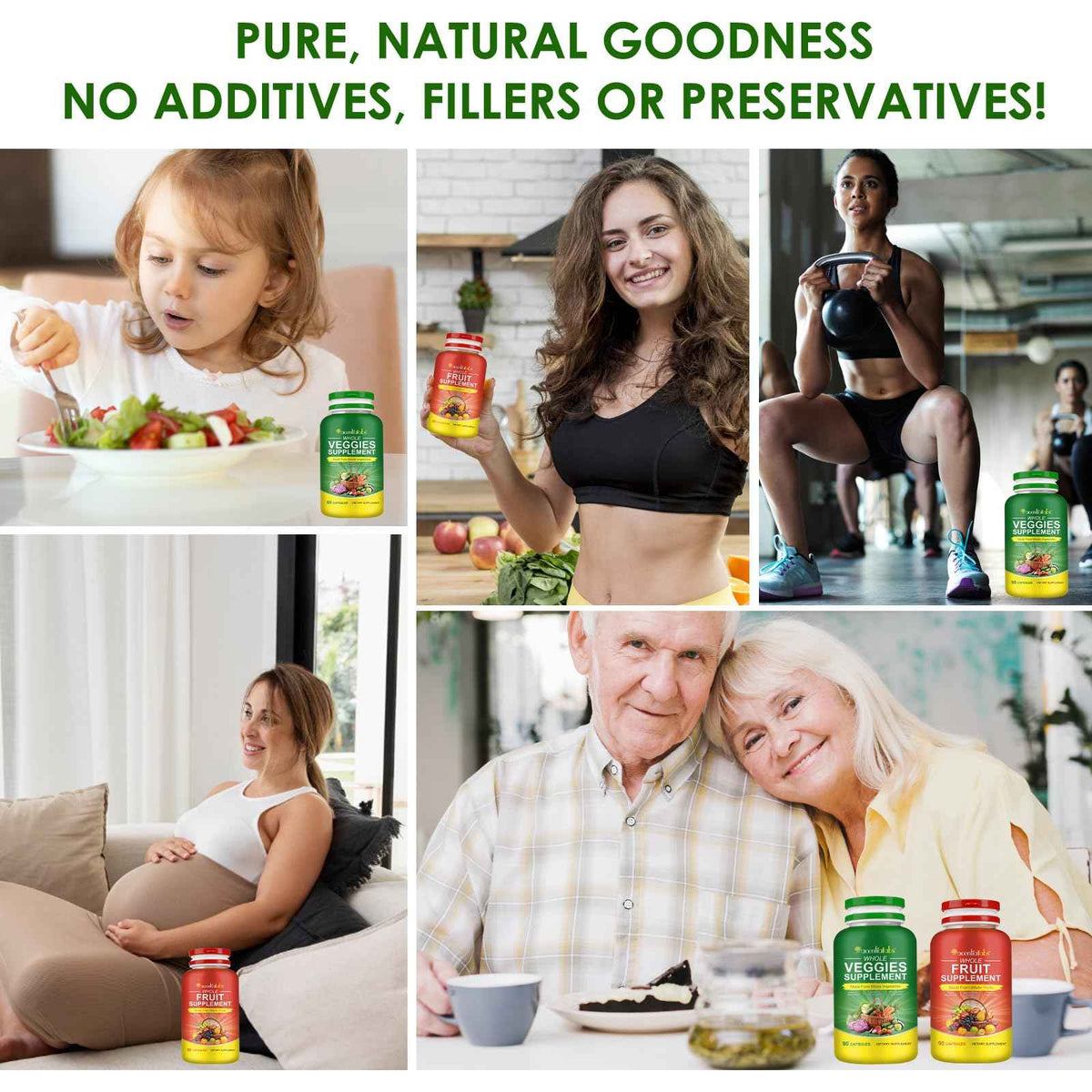 Fruits & Veggies Supplements - 2 Bottles 180 Total Vegetarian Capsules - BalanceNatural Vitamins Supplement Dietary Nutritional Balance,Lngredients Blended Vitamin & Mineral Whole Food Supplement