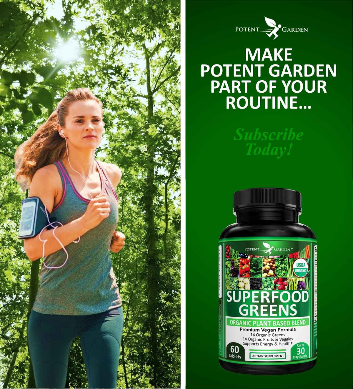 Potent Garden Organic Superfood Greens, Fruit and Veggies Supplement Rich in Vitamins & Antioxidants with Alfalfa, Beet Root & Tart Cherry to Boost Energy, Immunity & Gut Health, Greens Tablets 60 Ct