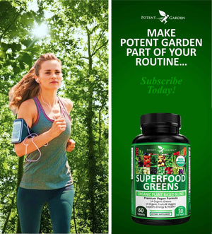 Potent Garden Organic Superfood Greens, Fruit and Veggies Supplement Rich in Vitamins & Antioxidants with Alfalfa, Beet Root & Tart Cherry to Boost Energy, Immunity & Gut Health, Greens Tablets 60 Ct