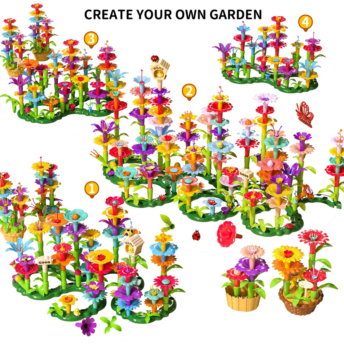 TEMI Toddler Toys Birthday Gifts for 3 4 5 6 7 Year Old Girls Boys, 91 PCS Flower Garden Building Toy STEM Educational Activity Preschool Toys for Kids Age 3-6