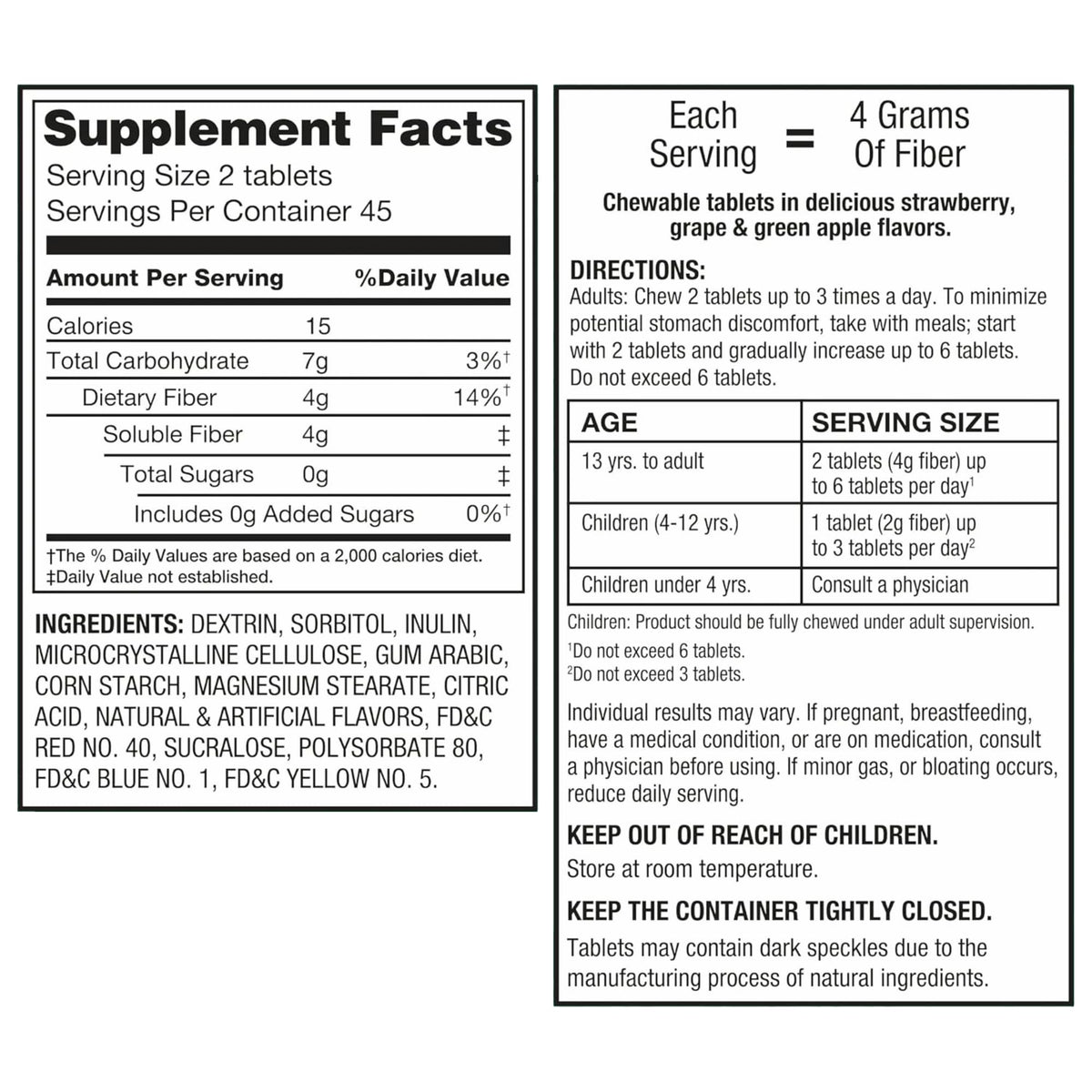 Premium Choice Co Equate Daily Fiber Supplement Chewable Tablets – 90 Count, Sugar-Free Prebiotic Fiber for Digestive Health, Assorted Fruit Flavor Tablets for Adults - Includes Sticker