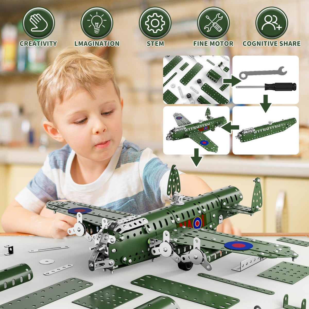 Lucky Doug STEM Building Projects Model Airplane Set - 389 Pieces STEM Project Building Toys for Kids Ages 8-12, Assembly Science Kit Educational Army Toys Gift for Kids Boys 8 9 10 11 12-16 Years Old