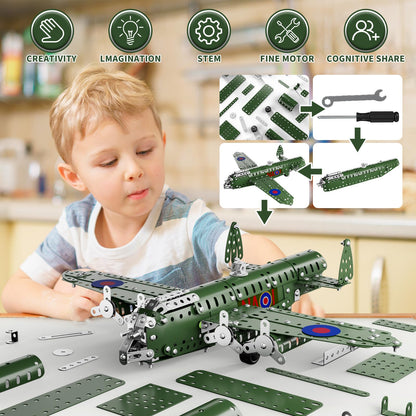 Lucky Doug STEM Building Projects Model Airplane Set - 389 Pieces STEM Project Building Toys for Kids Ages 8-12, Assembly Science Kit Educational Army Toys Gift for Kids Boys 8 9 10 11 12-16 Years Old