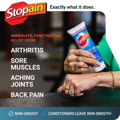 Stopain Pain Relief Gel 3oz (3 Pack) USA Made, Max Strength Fast Acting with MSM, Glucosamine, Menthol for Arthritis, Lower Back Sciatica, Knee, Neck, HSA FSA Approved Topical Analgesic Products