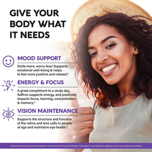 Natural Saffron Supplements - Pure Saffron Extract 88.5 mg - Mood - Focus - Vision - Energy Support - Eye Health for Women & Men - Lab Tested - NonGMO Vegan Pills - 90 Powder Capsules, 3 Month Supply