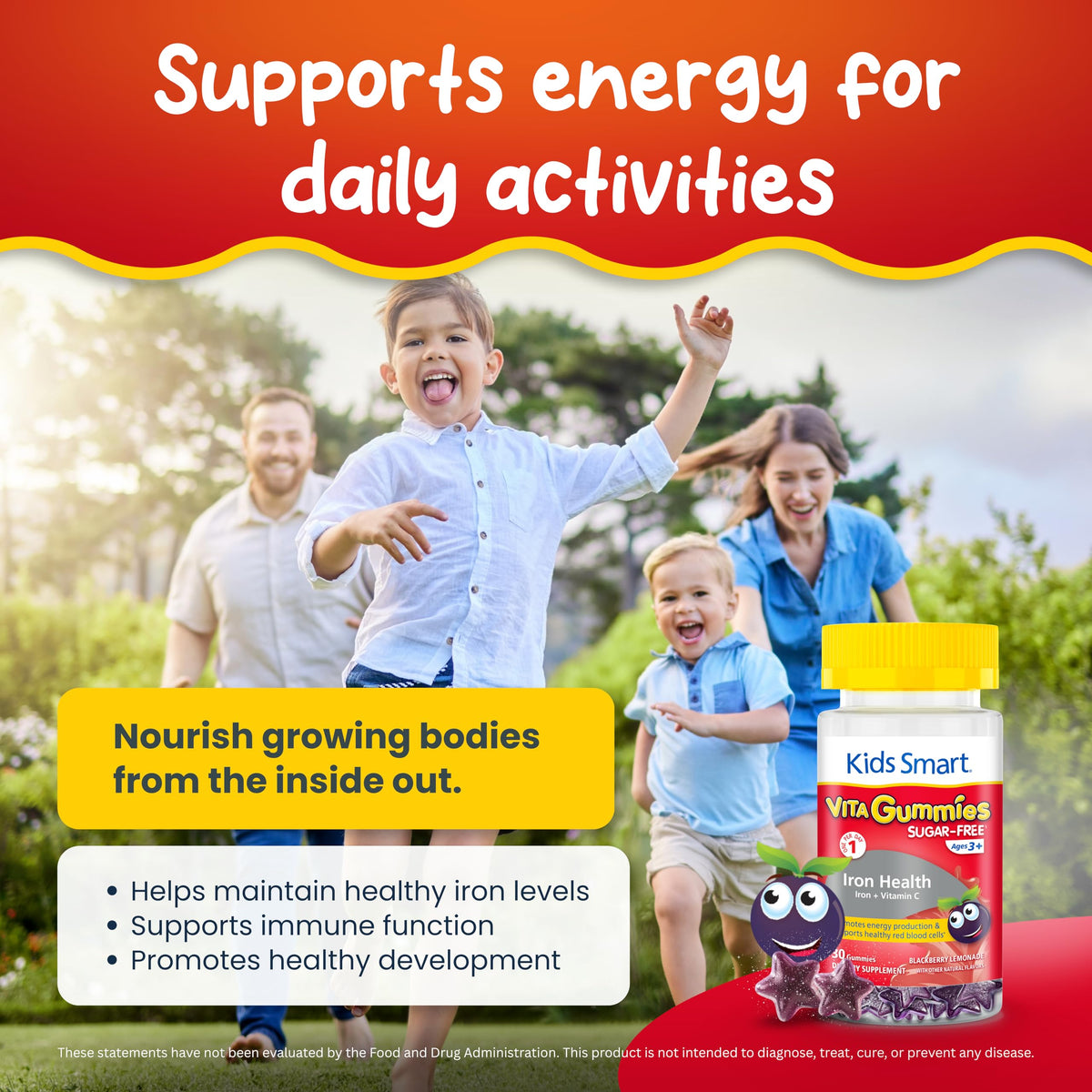 Kids Smart Iron Health Gummies for Kids, Iron Supplement with Vitamin C – Sugar Free Gummy Vitamins, Supports Energy & Immune System – Gluten Free, Vegan, Non-GMO | for Children Ages 3+, 30 Count