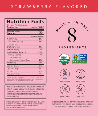 Truvani Organic Plant Based Protein Powder - Strawberry - 10 Servings - Vegan - 20g Pea Protein - Single Serving Travel Packets - Keto - Gluten & Dairy Free - Low Carb