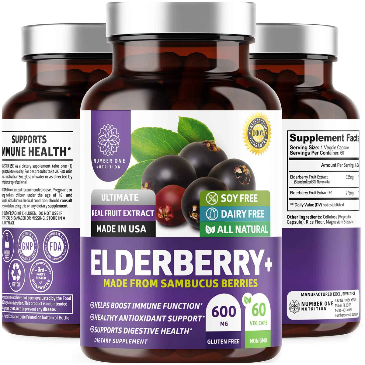 N1N Premium Black Elderberry Capsules for Adults [Max Strength] Pure and Potent Elderberry from Sambucus Nigra to Support Immunity & Skin Health, Non-GMO, Gluten Free, 60 Veg Caps