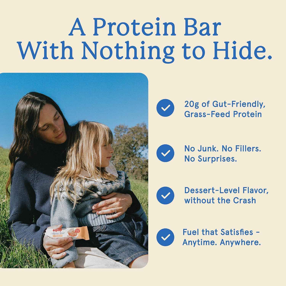 Equip Foods High Protein Prime Bars - Grass Fed Beef Protein, Collagen & Tallow - Gut Friendly, Gluten Free 20g Protein Bars - Only Real-Food Ingredients - On-the Go Snack - Peanut Butter, 12 Count