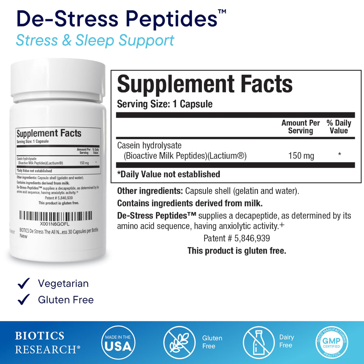 BIOTICS RESEARCH De-Stress Patented Nutrient Designed to Support Calmness, Healthy Sleep Habits, All-Natural Supports Mental Wellness & Calm. 30 Capsules