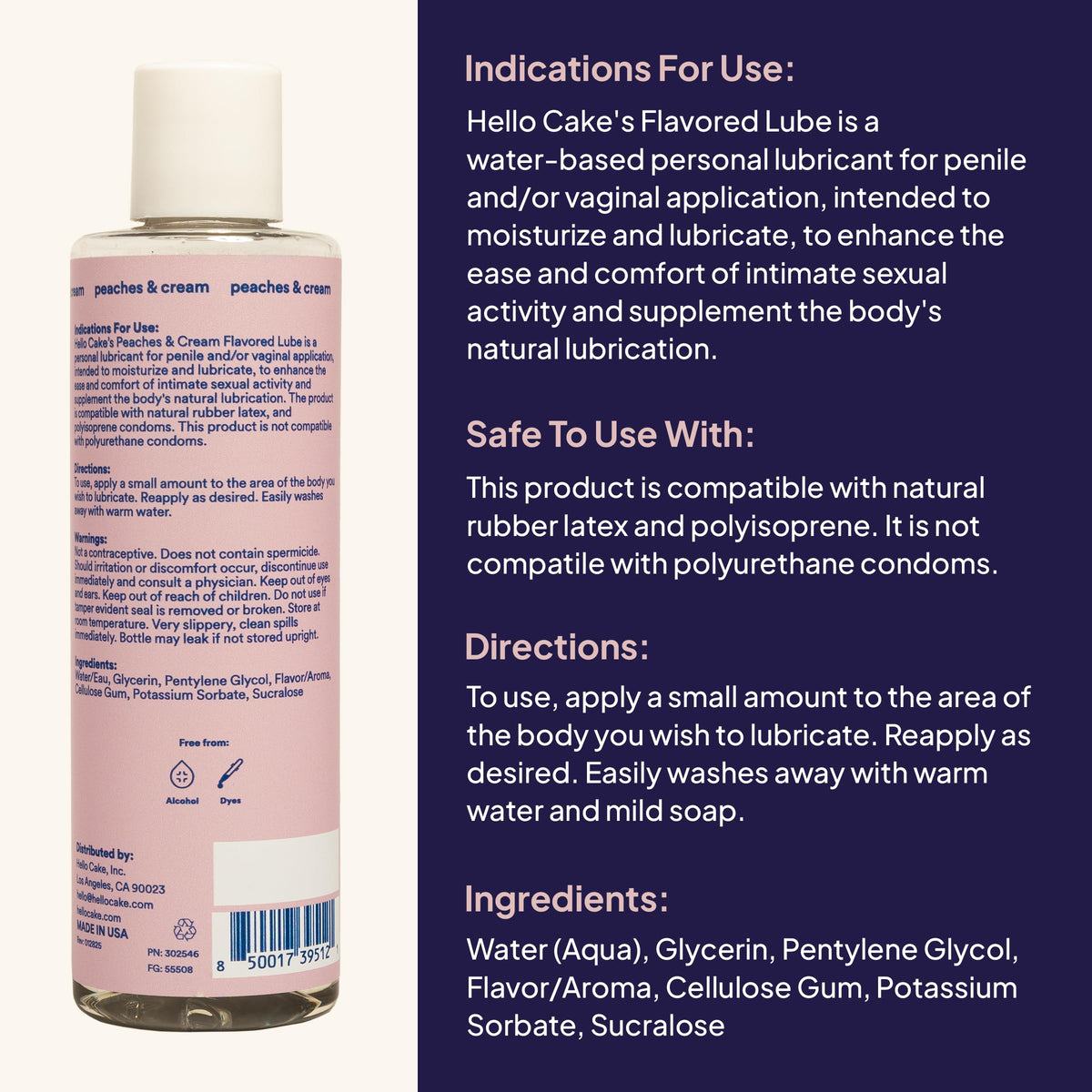 Hello Cake Peaches & Cream Flavored Personal Lubricant, 8 fl oz