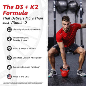 10X Health Vitamin D3 K2-60 Capsules - Vitamin K2 Mk7: 5000 IU Vitamin D3, Bone, Heart & Teeth Support, 60 Capsules