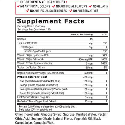 FORCE FACTOR ProbioSlim Apple Cider Vinegar Gummies Organic LactoSpore Prebiotics