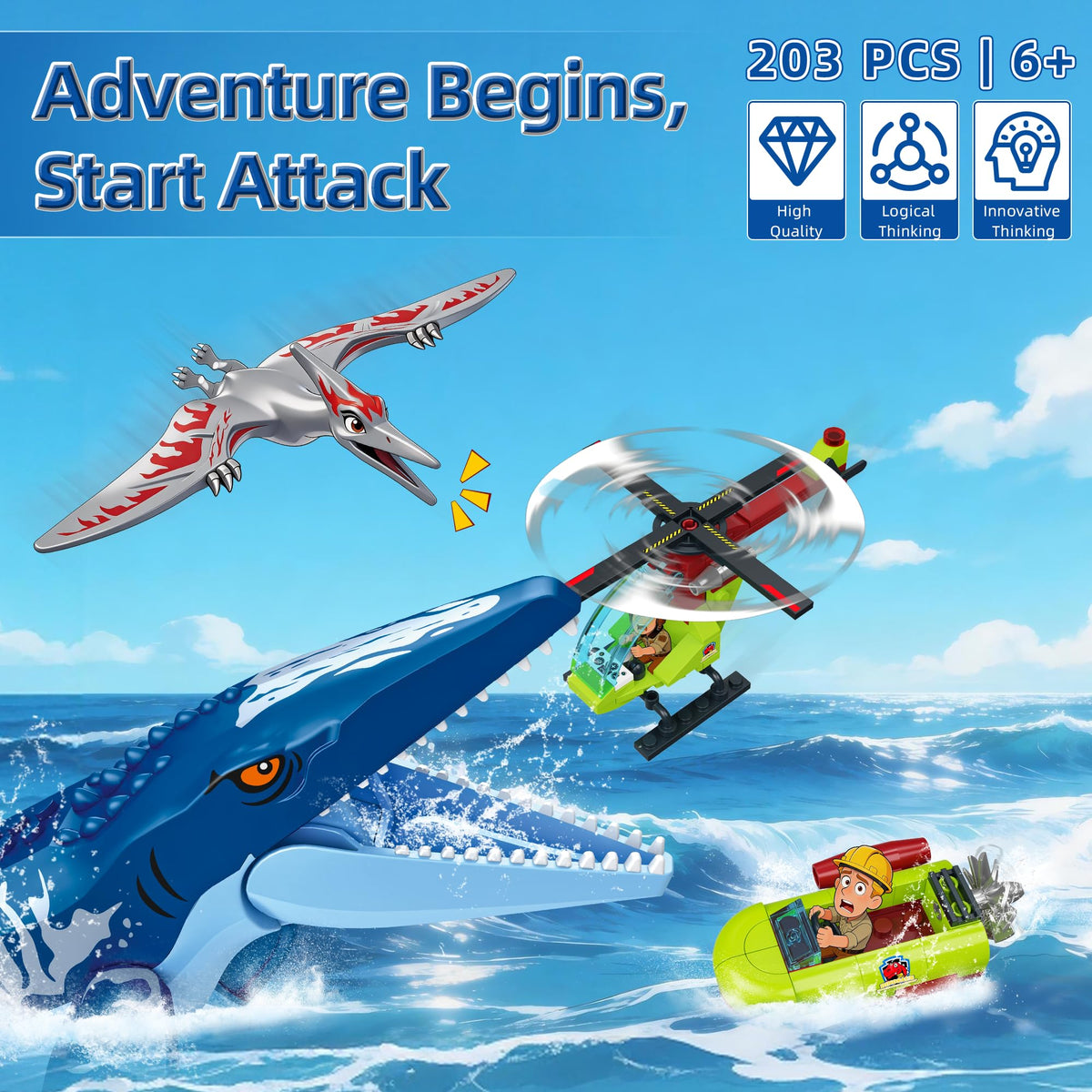 Ocean Explorer Mosasaurus Dinosaur Building Set Toys for Kids Boys Age 6-12