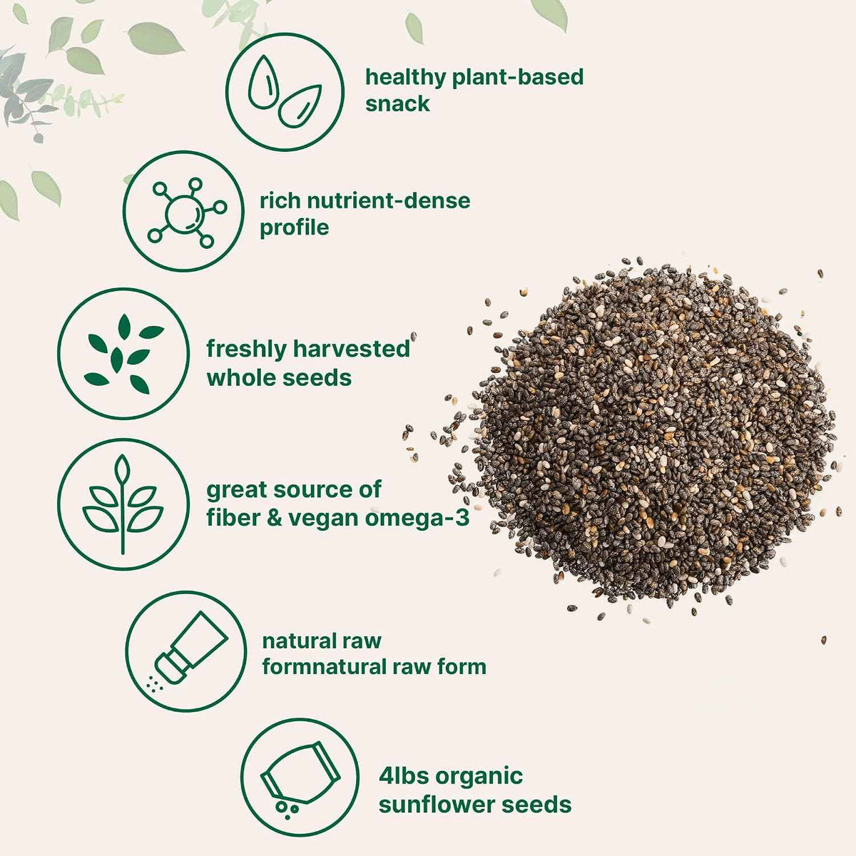 Micro Ingredients Organic Chia Seeds, 4lbs - Contains Omega-3s - Non-GMO - Excellent Source of Fiber - Plant Based Protein - Raw Chia Seed Source - Great for Baking, Smoothies & Pudding - Gluten Free
