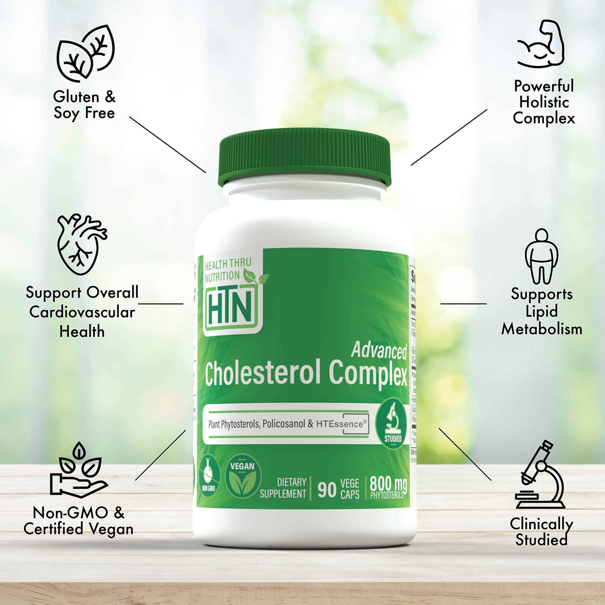 Health Thru Nutrition Advanced Cholesterol Complex - Heart Health Support & Lipid Metabolism with Phytosterols, Policosanol, Hydroxytyrosol, Chromium and More - Vegan, Non-GMO (Pack of 90)