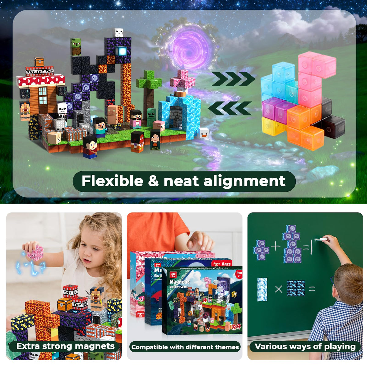 ToyUnited 300PCS Magnetic Blocks - Magnet Building Blocks, Stacking Magents Cubes Toys Adventure Set Theme, STEM Montessori Sensory Toys for Kids Boys and Girls Ages 3 4 5 6 7 8 9 10+ Birthday Gifts