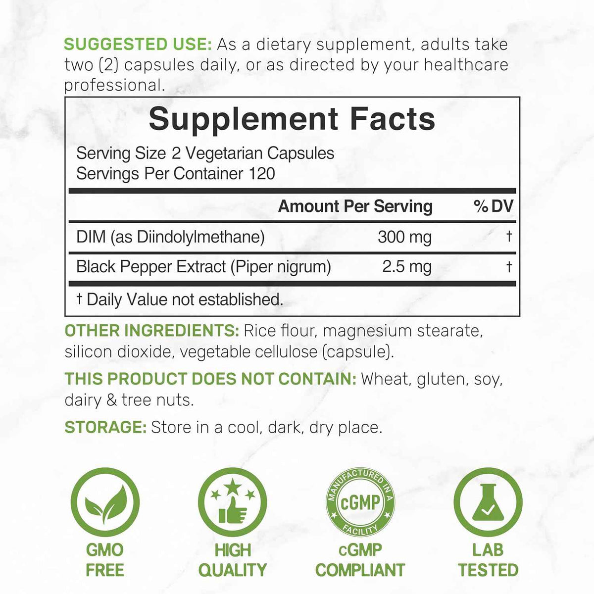 DIM Supplement 300mg with Black Pepper, 240 Vegetarian Caps, 4 Months Supply - 2-in-1 Dim Supplement for Women & Men - Diindolylmethane Plus Black Pepper Extract for Enhanced Absorption*