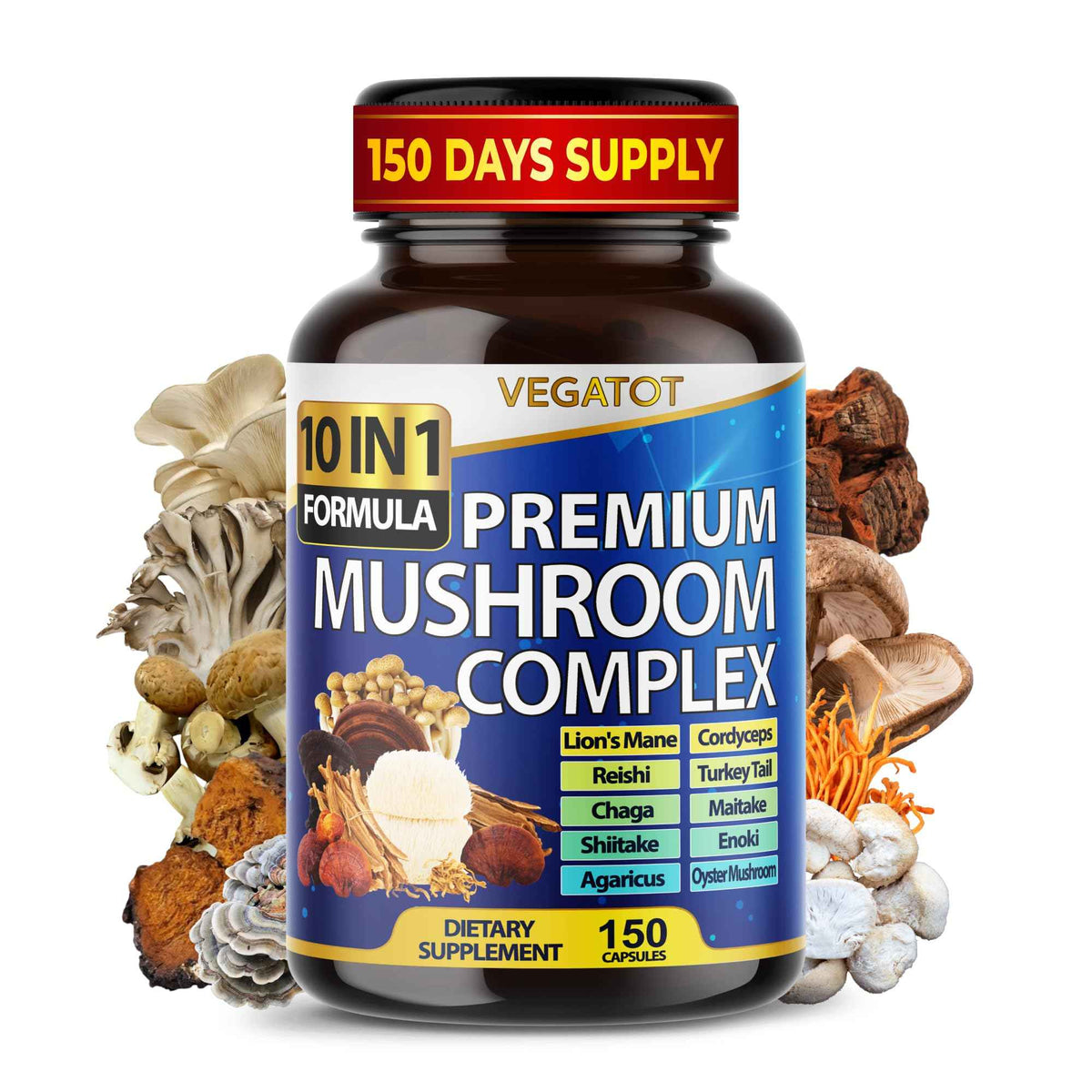 10 in 1 High Strength Mushroom Supplement - Lions Mane, Cordyceps, Reishi - Brain Supplements for Memory and Focus ** 5-Month Supply