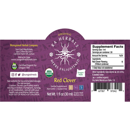 Ra Herbals Organic Red Clover Liquid Extract - Menopause Support - 1 fl oz