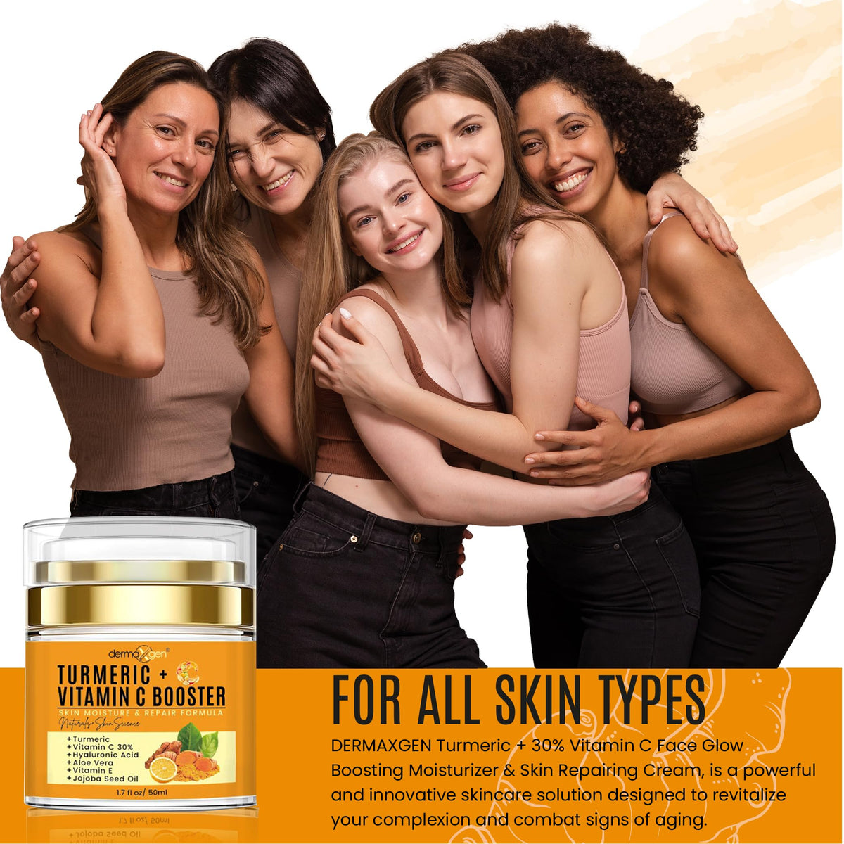 Dermaxgen Turmeric Face Cream with 30% Vitamin C - Glow Booster & Anti-Aging Moisturizer for Dark Spots & Skin Repair (1.7 fl. oz)