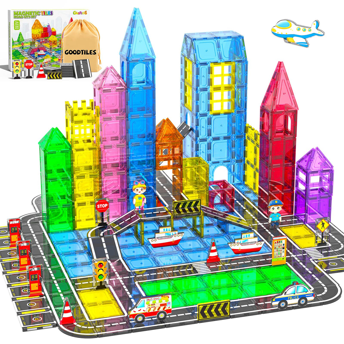 106Pcs Christmas Magnetic Tiles, Magnetic Building Blocks, Preschool Montessori Toys Gift for 3+ Year Old Boys and Girls, Sensory Toys for Kids Aged 3-5 and 4-8, Ideas for Toddler with Autism