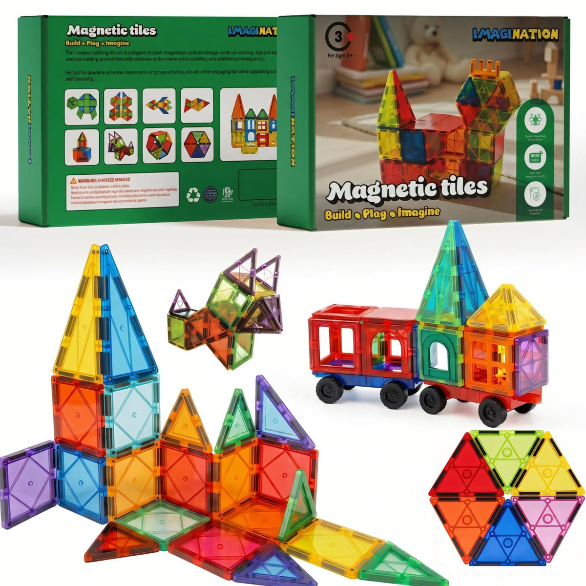 IMAGINATION Magnetic Building Tiles Set, 55 Pieces – Colorful Magnetic Blocks for Kids, STEM Learning Toy Set for 3+ Year Old Boys & Girls