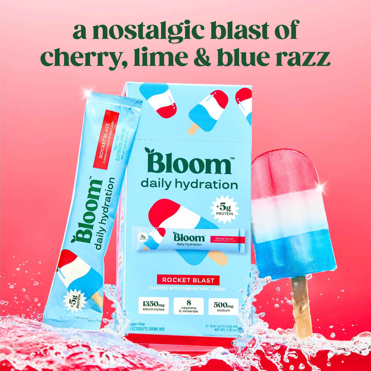 Bloom Nutrition Hydration Electrolyte Sticks, Strawberry Lemonade, 5 Count - Electrolytes with Collagen, 5g Protein, Vitamins & Minerals, Sugar Free Drink Mix