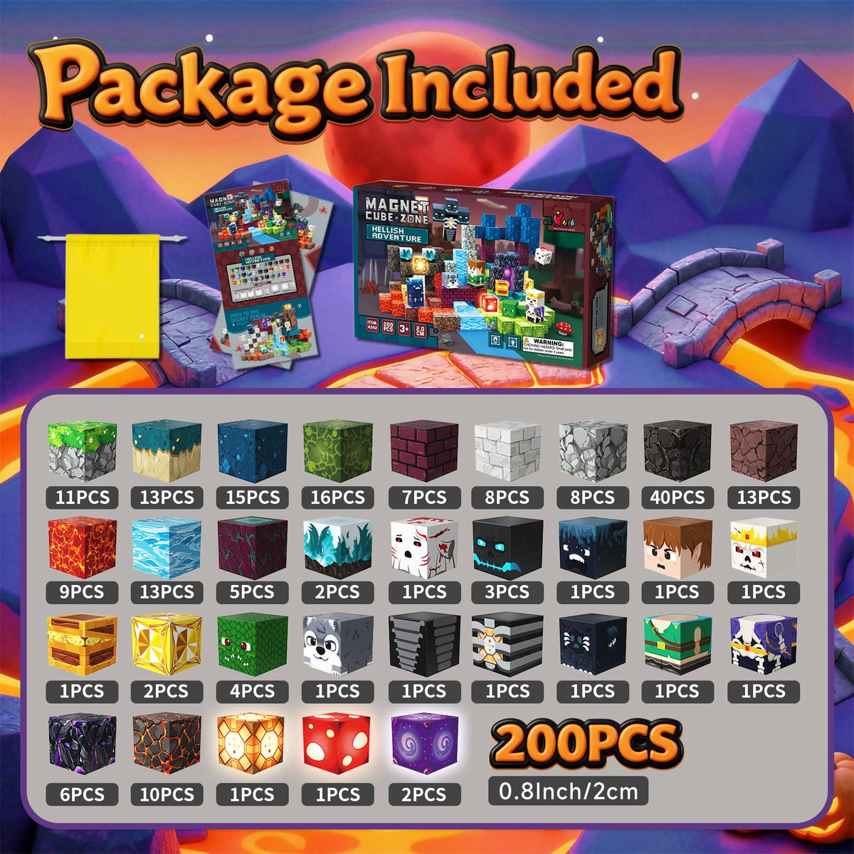 Laoren Magnetic Building Blocks, STEM Toys Educational Magnet Cubes for Kids Ages 4-12 (Inferno Adventure-200pcs)