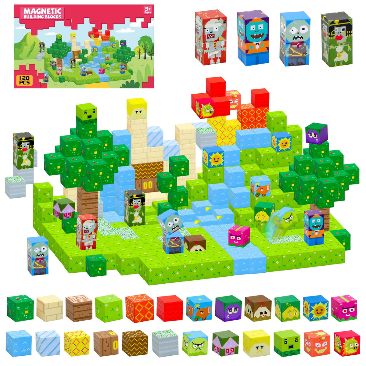SKTMYY Magnetic Blocks-120pcs Game Magnetic Building Blocks for Kids Ages 4-8, STEM Sensory Magnet Blocks Cubes Toys for Toddlers Boys & Girls