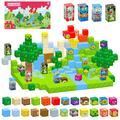 SKTMYY Magnetic Blocks-120pcs Game Magnetic Building Blocks for Kids Ages 4-8, STEM Sensory Magnet Blocks Cubes Toys for Toddlers Boys & Girls