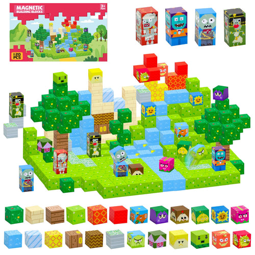 SKTMYY Magnetic Blocks-120pcs Game Magnetic Building Blocks for Kids Ages 4-8, STEM Sensory Magnet Blocks Cubes Toys for Toddlers Boys & Girls