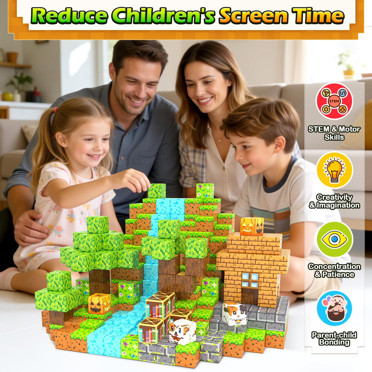Magnetic Blocks - 100PCS Build Mine Magnet World Forest Cottage Craft Set