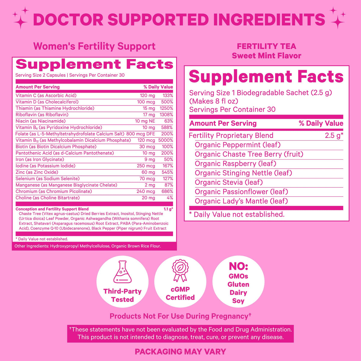 Pink Stork Fertility Bundle - Conception Tea and Supplements for Women, Prenatal Vitamins