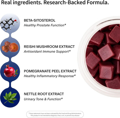 Snap Supplements Prostate Health Supplement for Men, 60 Sugar-Free Chews - Plant Sterols, Nettle Root & Reishi Mushroom - Supports Prostate and Urinary Wellness, Pomegranate-Berry Flavor, Vegan