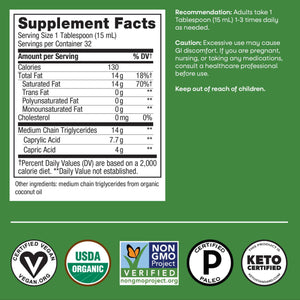 Nature's Way Organic MCT Oil, Brain and Body Fuel*, Liquid Coconut MCT Oil with C8 Caprylic & C10 Capric Acids, 14 g Medium Chain Triglycerides per Serving,