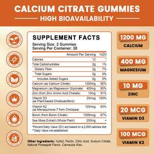 GONGOTA Calcium Citrate 1200mg with Vitamin D3 Gummies, Chewable Calcium for Bone, Muscle, Joints, Immune Support, Calcium Supplements for Women & Men,Sugar Free, Pineapple Flavor - 120 Gummies GONGOTABuy Supplements Australia