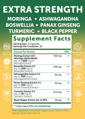 Lunakai USA Made Pure Moringa Capsules – Advanced Moringa Leaf Extract Supplement with Ashwagandha, Boswellia, Ginseng & Turmeric, 60ct LunakaiBuy Supplements Australia