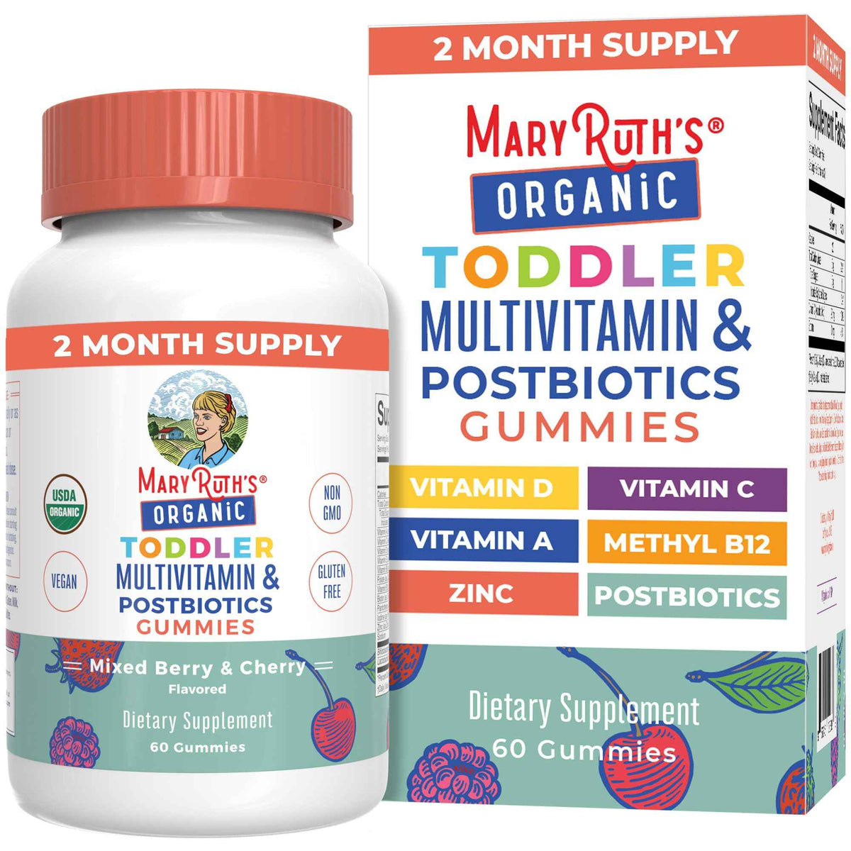 MARYRUTH'S Kids Vitamins USDA Organic - Multivitamin Gummies + Postbiotics for Ages 4+ - Multivitamin for Kids with Lactobacillus Rhamnosus - Children’s Vitamins - Vegan - Non-GMO - 60 Count