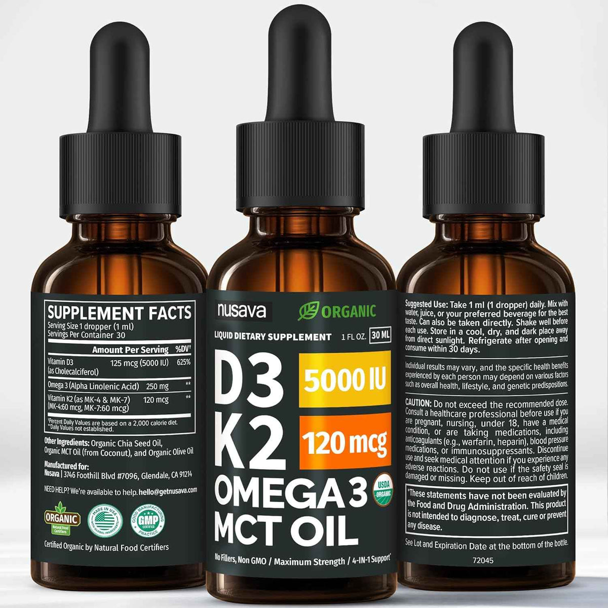 NUSAVA Unflavored D3 K2, Strawberry Flavored D3 K2 & Vitamin B12 Liquid Drops Bundle - Daily Wellness Liquid Vitamins for Energy & Immune Support - Non-GMO, Gluten-Free, 2pk Each