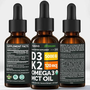 NUSAVA Unflavored D3 K2, Strawberry Flavored D3 K2 & Vitamin B12 Liquid Drops Bundle - Daily Wellness Liquid Vitamins for Energy & Immune Support - Non-GMO, Gluten-Free, 2pk Each