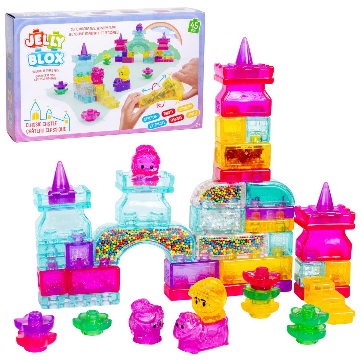 Jelly Blox Classic Castle Set | Includes 45 Pieces | Toddler & Preschool Building Blocks Kids Can Squeeze, Stretch, Squish | MESH ACCREDITED | Safety Tested & Ouch-Free | Sensory Play Toy for Ages 2+