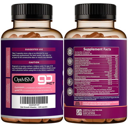 Hair Growth Vitamins for Women - Biotin 10,000mcg, Collagen, Patented OptiMSM, goMCT