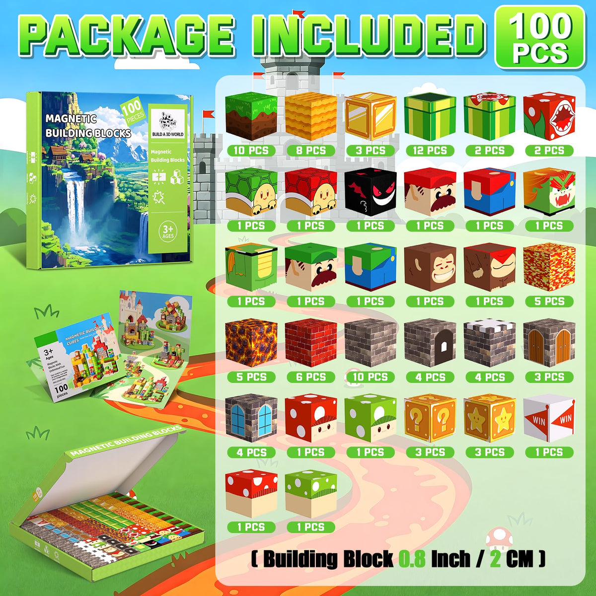 SSAWER Magnetic Blocks, 100PCS Magnetic Building Blocks, Stacking Magnetic for Kids, Sensory Toy for STEM Constructions Magnetic Blocks for Boys Girls Age 3+, Holiday Birthday Gifts