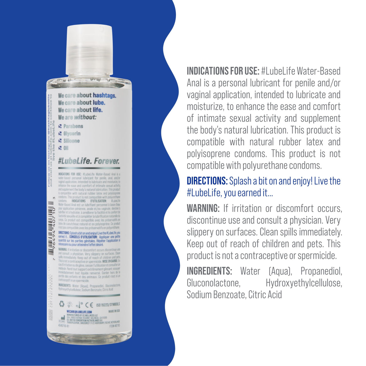 LUBELIFE Water Based Anal Lube, Personal Lubricant Toy Safe, 8 fl oz