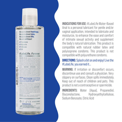 LUBELIFE Water Based Anal Lube, Personal Lubricant Toy Safe, 8 fl oz