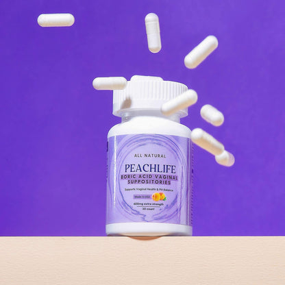 Peachlife Boric Acid Suppositories and Small Soft Menstrual Cup with Ring Pull