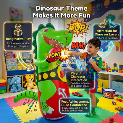 Inflatable Dinosaur Punching Bag for Kids with LED Light and Remote Control