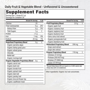 Equilife Daily Fruit & Vegetable Blend, Superfood Antioxidant Supplement with 22 Organic Fruits & Vegetables, Unflavored, Vitamin C, Fiber, 9 Essential Amino Acids, Supports Energy, 30 Servings Tub EquilifeBuy Supplements Australia