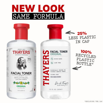 THAYERS Alcohol-Free, Hydrating Original Witch Hazel Facial Toner with Aloe Vera Formula, Vegan, Dermatologist Tested and Recommended, 12 Oz (Packaging May Vary)